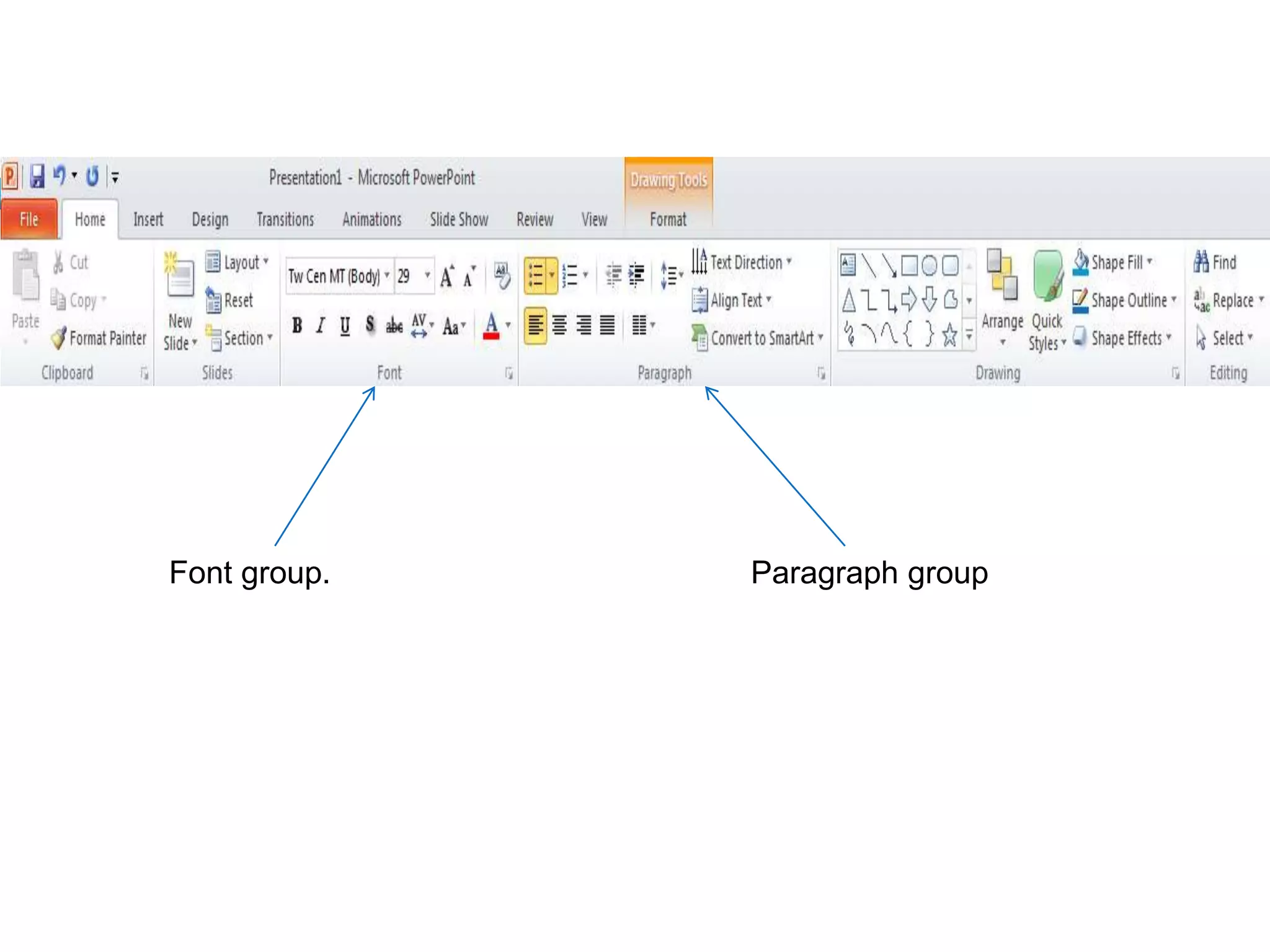 Font group.   Paragraph group
 