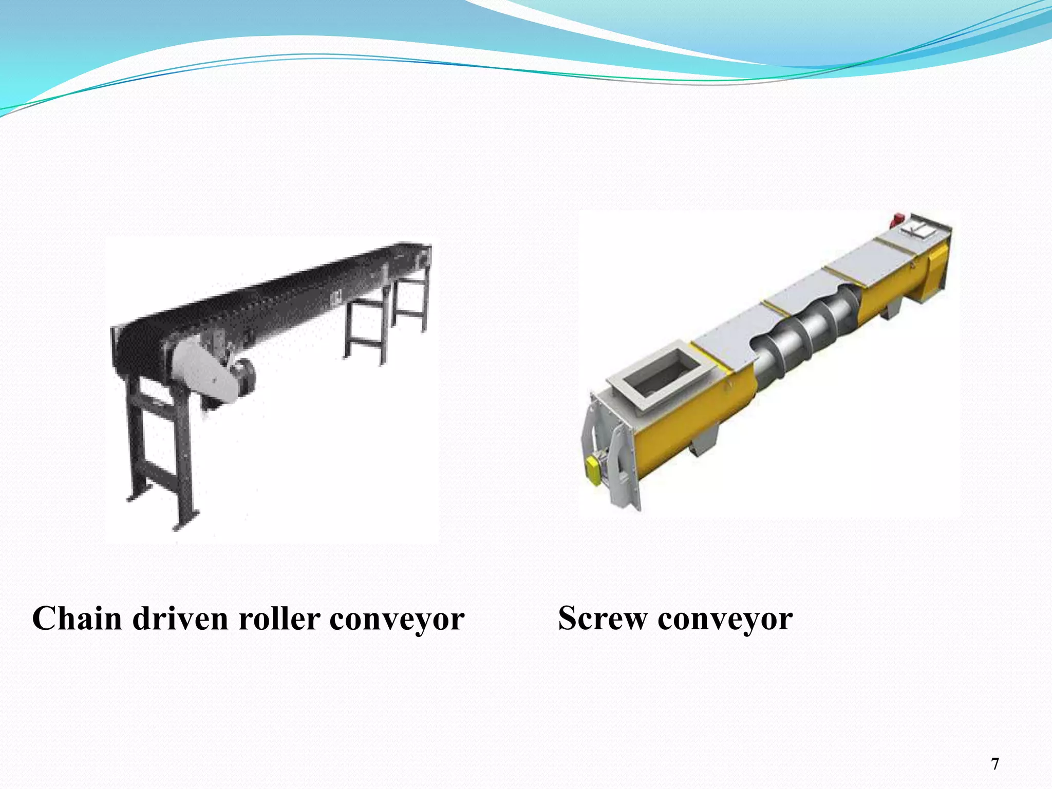 Chain driven roller conveyor   Screw conveyor


                                                7
 