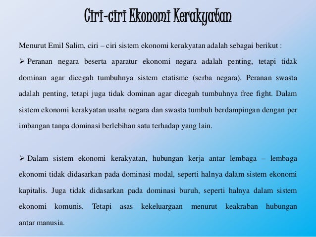 Ciri Ciri Sistem Ekonomi Pancasila Menurut Emil Salim