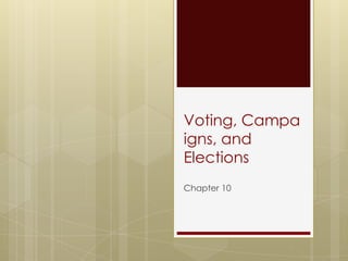 Voting, Campa
igns, and
Elections
Chapter 10
 
