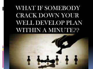 WHAT IF SOMEBODY
CRACK DOWN YOUR
WELL DEVELOP PLAN
WITHIN A MINUTE??
 
