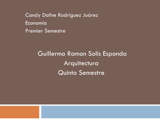 Candy Dafne Rodríguez Juárez Economía  Premier Semestre  Guillermo Ramon Solis Esponda Arquitectura  Quinto Semestre  
