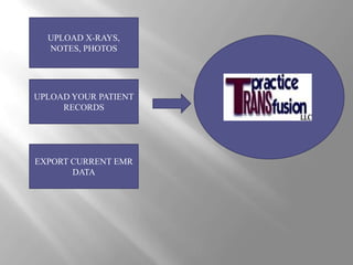 UPLOAD X-RAYS, NOTES, PHOTOSUPLOAD YOUR PATIENT RECORDS EXPORT CURRENT EMR DATA
