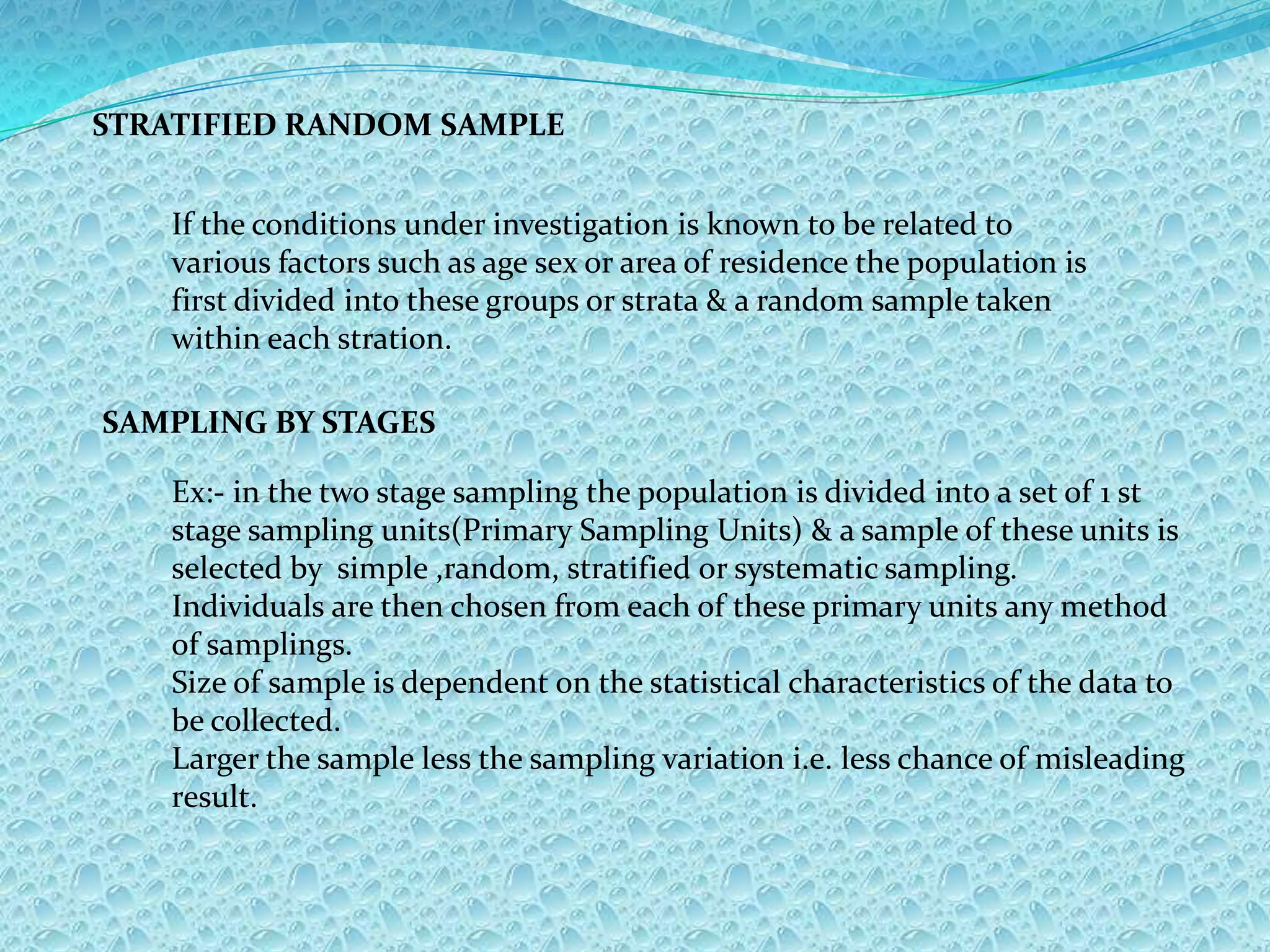 ESTABLISHING THE OBJECTIVESHypothesis ,an assumption is the basis according to which objectives has to be established.B.     DESIGNING THE INVESTIGATION     Types of study –  a.  Descriptive                                                   b. Analytical      There are two main subdivisions of both:-Prevalence Study / Cross sectional-                                 Where the occurrence of a disease or condition in a population is                 expressed at a given point in time.                                 Used  for making comparisons b/w two or more population or b/w the same population of different time.