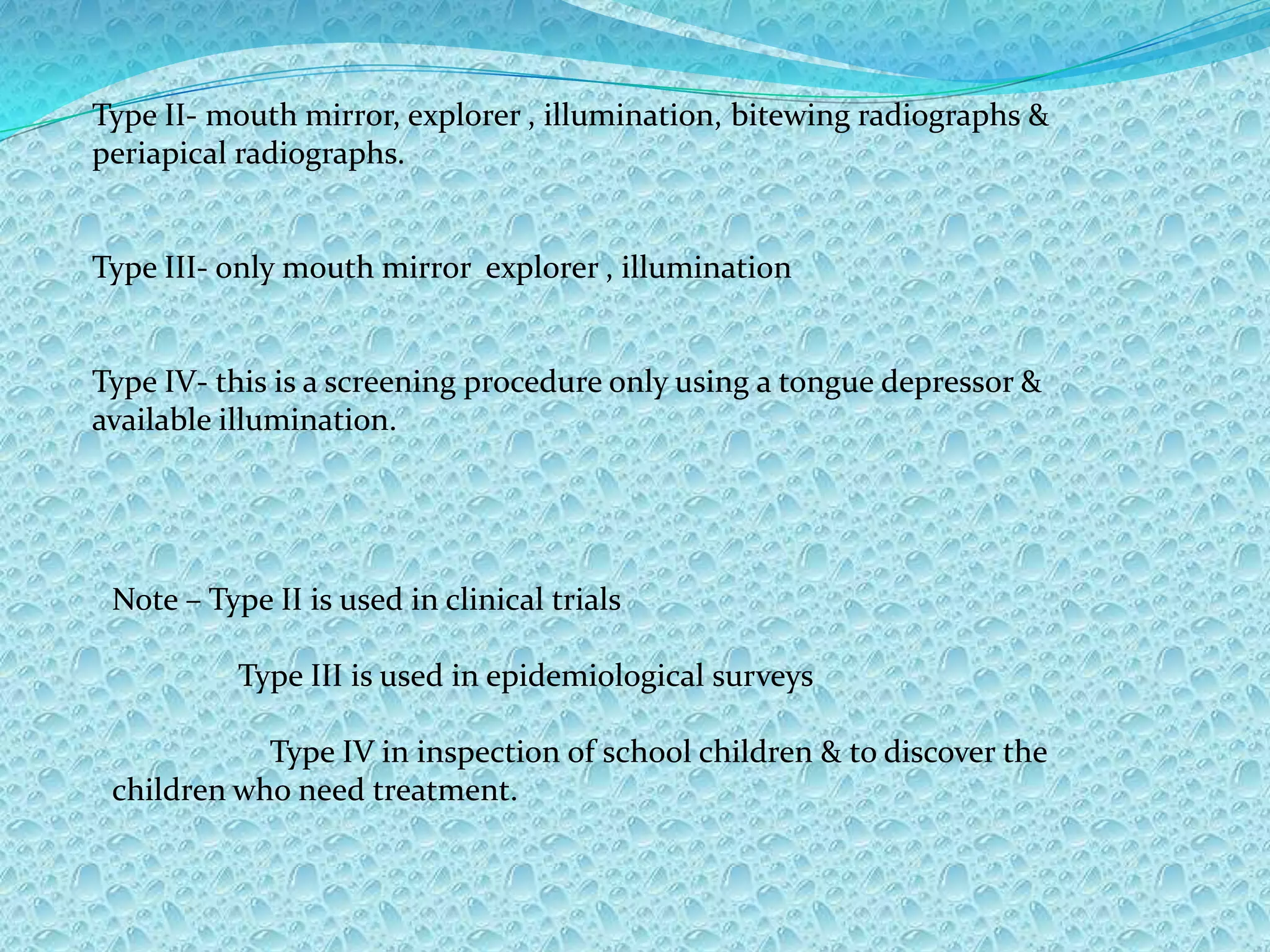 METHODS OF STUDY:-                    Can be of two types:-                              a. Case control studyb.Cohort studyCASE CONTROL(RETROSPECTIVE) COHORT STUDY(PROSPECTIVE )Starting point is a group with disease investigation.Assessment is made of the factors which have influenced these subjects in the past& which might be associated with disease & findings are compared with those from a suitable control.Starts with a population of individuals classified according to the various factors of interest. During a follow up period assessment is made of the influence that these factors may have on the occurrence of the disease.