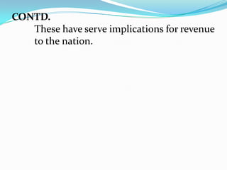 CONTD.		government officials sometimes see private 		participation as diminishing their control;3)	ports have enjoyed strong growth in volume     	of containerized traffic (over 9 percent	annually in SSA during the 1990’s) regardless of whether the efficiency of their 	operations has improved; and 4)	with strong growth in container traffic, and 	often relieve of the responsibility for 	servicing debt needed for investments, 	government-managed ports sometimes showpositive, if mis- leading, profit performance.