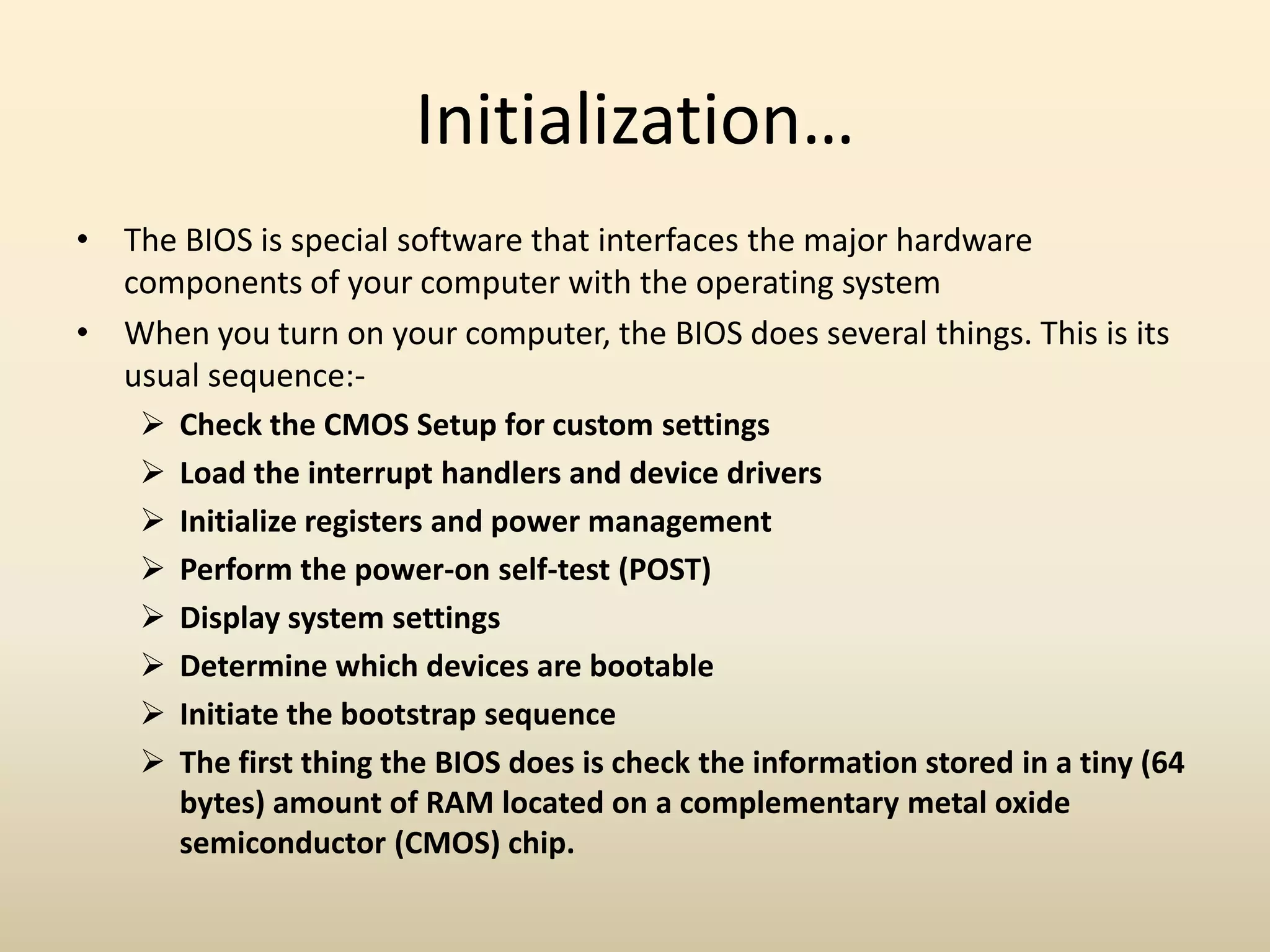 BIOS basic input output system | PPTX | Operating Systems | Computer ...