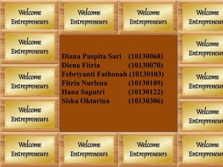 Diana Puspita Sari (10130068)
Diena Fitria (10130070)
Febriyanti Fathonah (10130103)
Fitria Nurlena (10130109)
Hana Saputri (10130122)
Siska Oktarina (10130306)
 