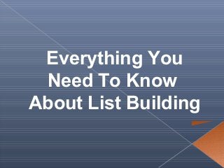 Everything You
Need To Know
About List Building
 