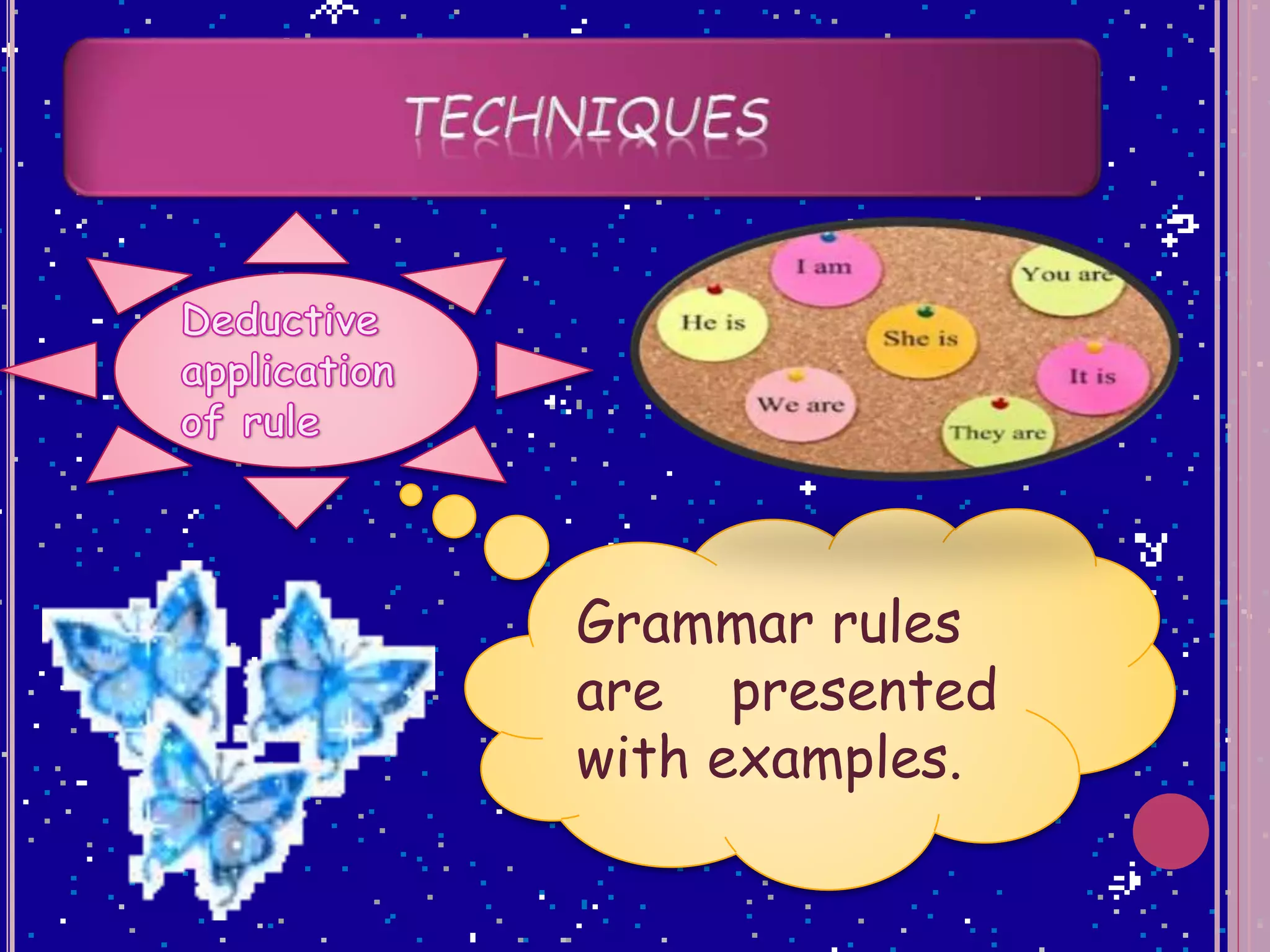 Grammar rules
are presented
with examples.
 