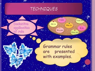Grammar rules
are presented
with examples.
 