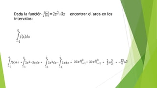 Dada la función encontrar el area en los
intervalos:
)
= = = = =
 