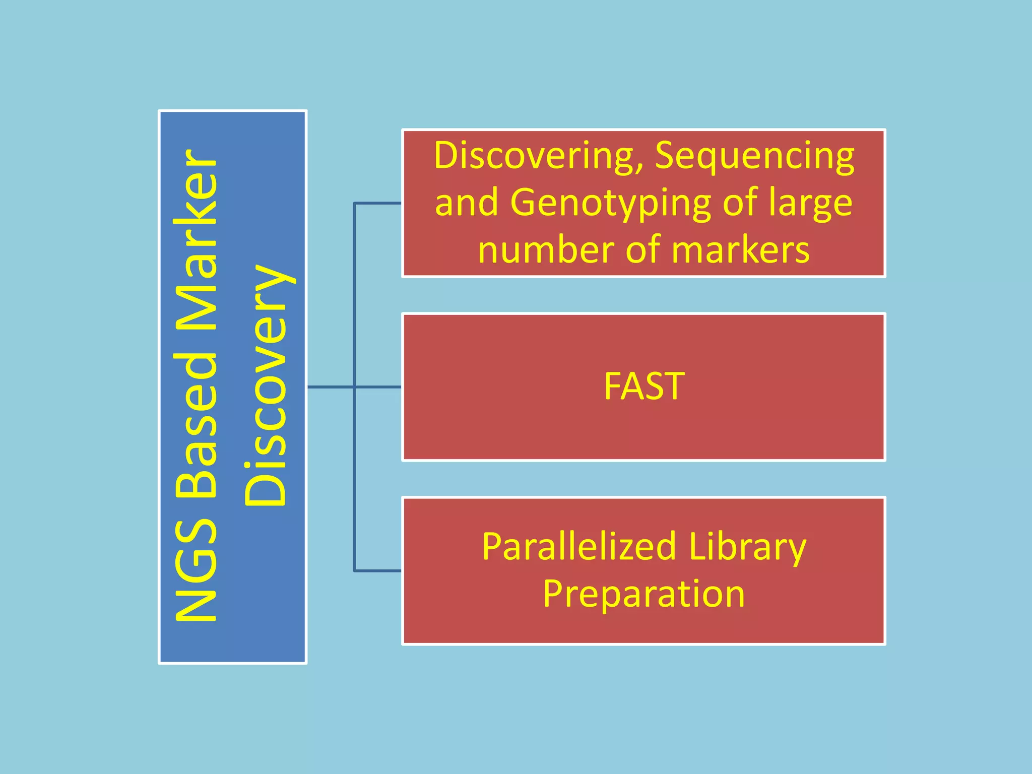 NGSBasedMarker
Discovery
Discovering, Sequencing
and Genotyping of large
number of markers
FAST
Parallelized Library
Preparation
 