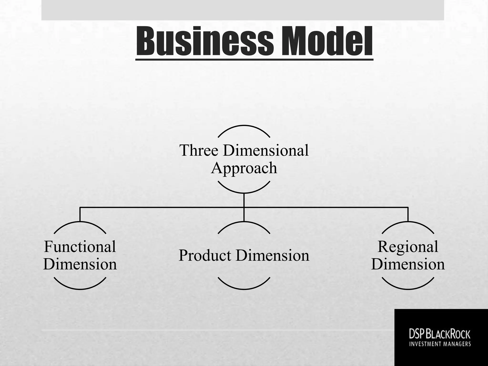 Business Model
Three Dimensional
Approach
Functional
Dimension
Product Dimension
Regional
Dimension
 