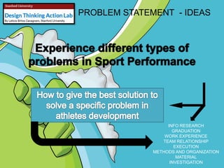PROBLEM STATEMENT - IDEAS
INFO RESEARCH
GRADUATION
WORK EXPERIENCE
TEAM RELATIONSHIP
EXECUTION
METHODS AND ORGANIZATION
MATERIAL
INVESTIGATION
 