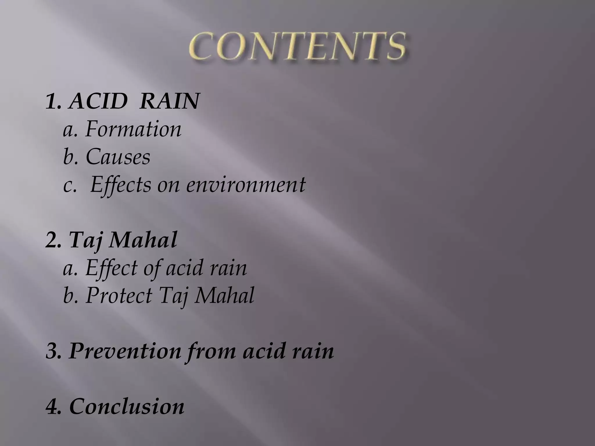 ACID rain & effects on taj mahal