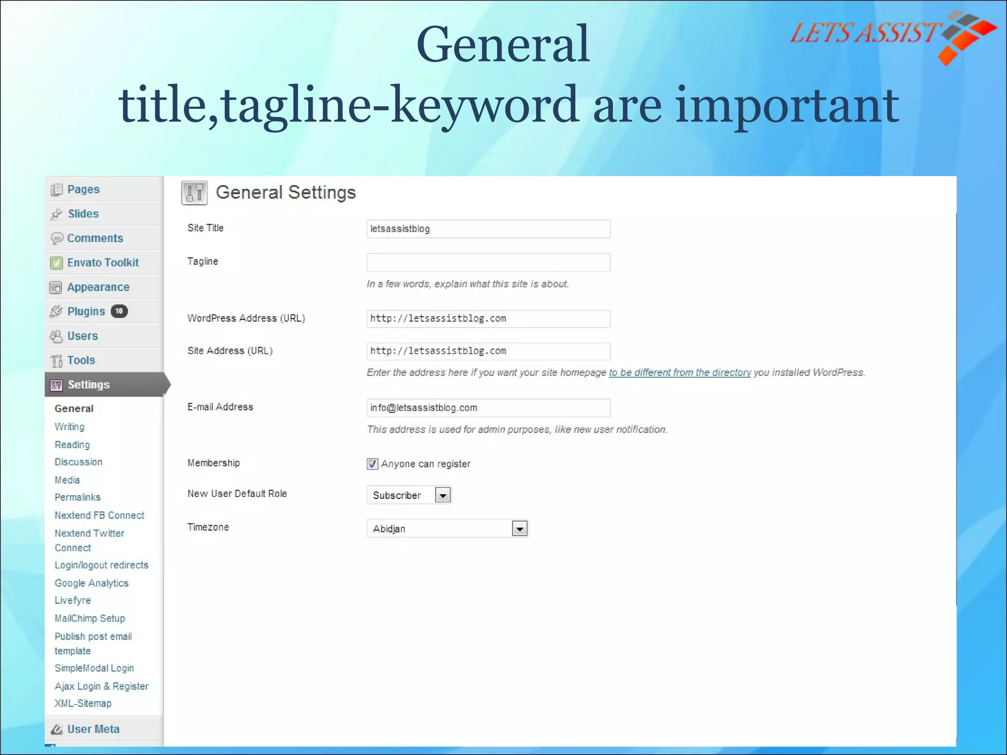 General
title,tagline-keyword are important