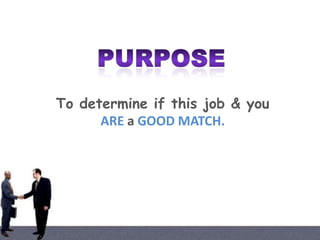 To determine if this job & you
ARE a GOOD MATCH.

 