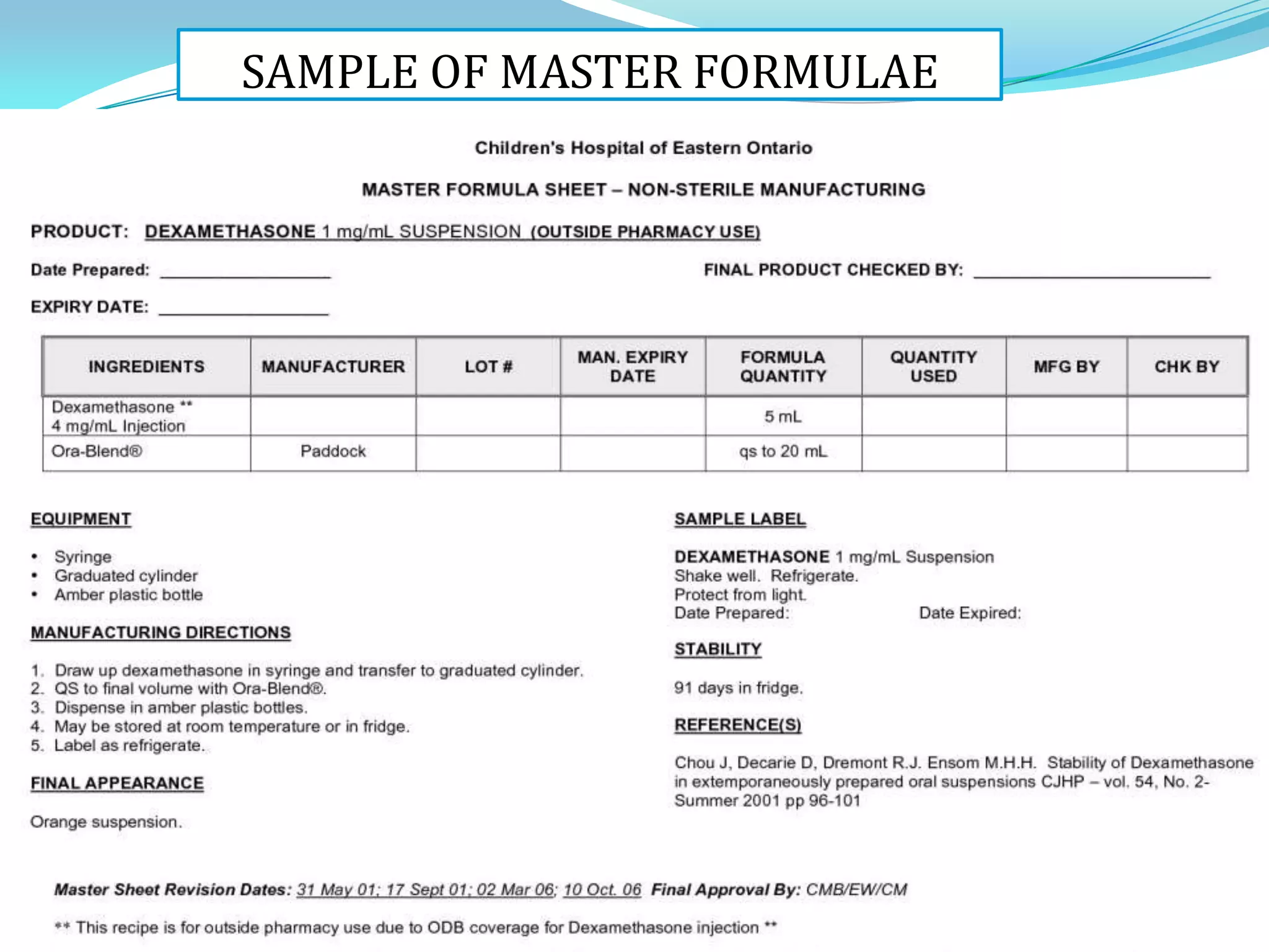SAMPLE OF MASTER FORMULAE

27

 