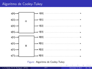 Algoritmo de Cooley-Tukey

Figure: Algoritmo de Cooley-Tukey
L. S. Sousa, M. B. Rodrigues (IFCE)

FFT

December 9, 2013

21 / 48

 