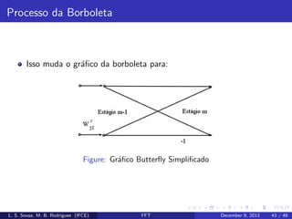 Processo da Borboleta

Isso muda o gr´ﬁco da borboleta para:
a

Figure: Gr´ﬁco Butterﬂy Simpliﬁcado
a

L. S. Sousa, M. B. Rodrigues (IFCE)

FFT

December 9, 2013

43 / 48

 