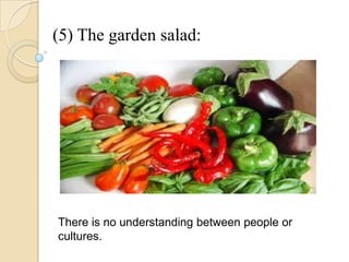 (5) The garden salad:
There is no understanding between people or
cultures.