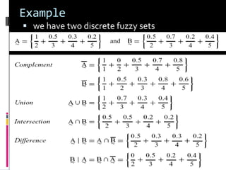 Example
 we have two discrete fuzzy sets

 