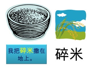 我把碎米撒在
地上。

碎米

 