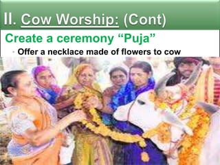 Create a ceremony “Puja”
• Offer a necklace made of flowers to cow

 