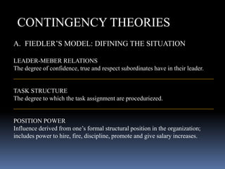 B. HERSEY AND BLANCHARD’S SITUATIONAL
LEADERSHIP THEORY
SITUATIONAL LEADERSHIP THEORY (SLT)
A contingency theory that focu...