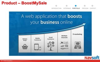 32 | www.navsoft.in
Product – BoostMySale
PROCESSPORTFOLIOINTRODUCTION OFFERINGS CONTACT
 