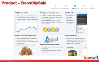 33 | www.navsoft.in
DOCUMENT
MANAGEMENT
SYSTEM
Product – BoostMySale
PROCESSPORTFOLIOINTRODUCTION OFFERINGS CONTACT
 