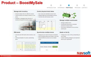 34 | www.navsoft.in
DOCUMENT
MANAGEMENT
SYSTEM
Product – BoostMySale
PROCESSPORTFOLIOINTRODUCTION OFFERINGS CONTACT
 