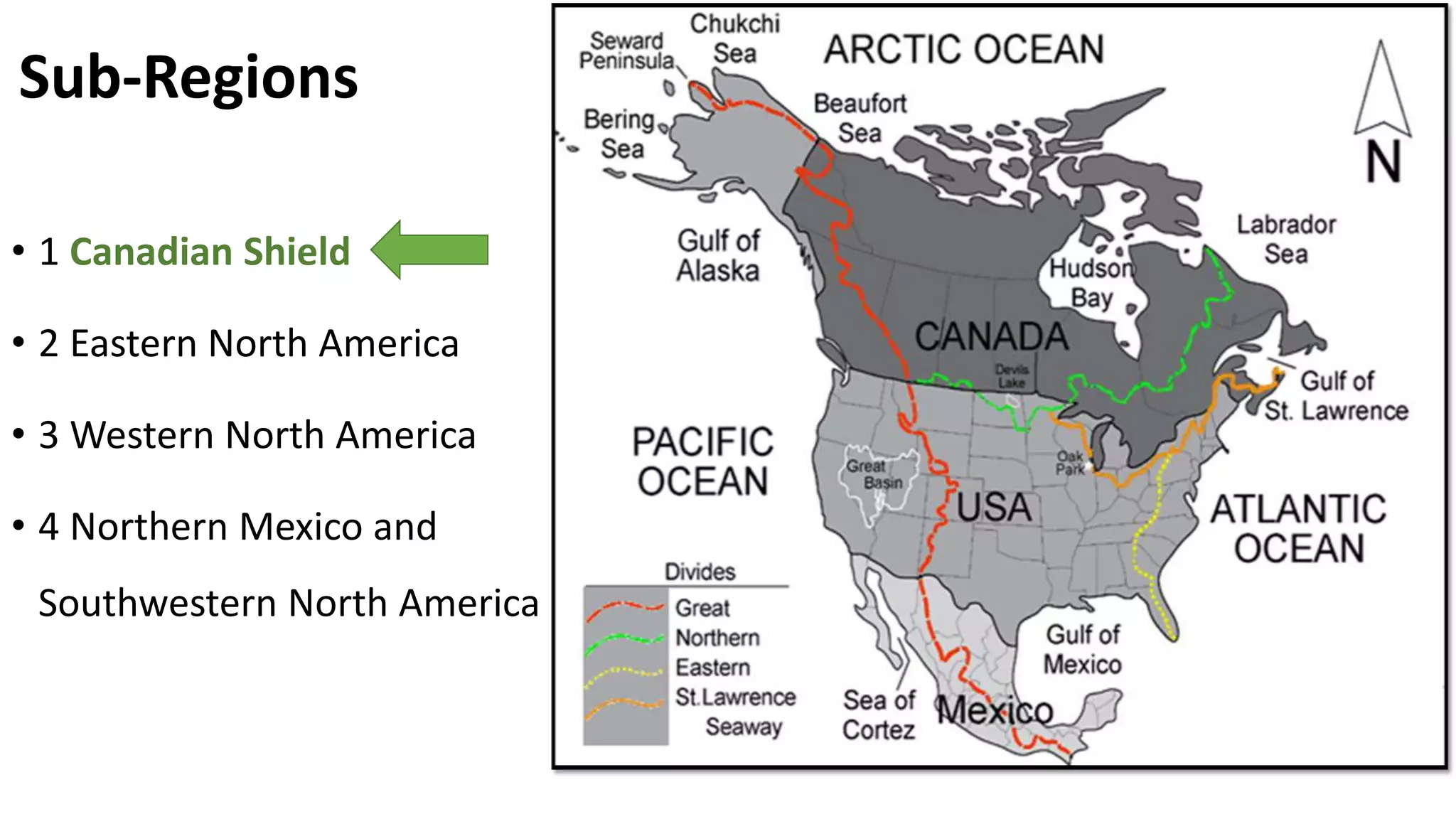 Sub-Regions
• 1 Canadian Shield
• 2 Eastern North America
• 3 Western North America
• 4 Northern Mexico and
Southwestern North America
 