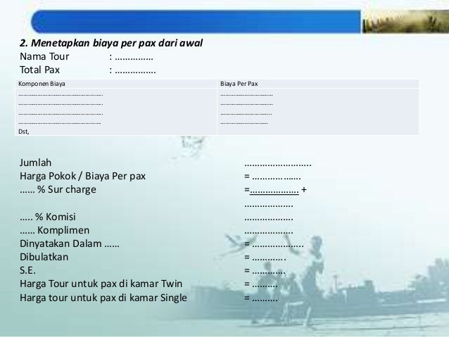 Contoh cara menghitung harga paket wisata