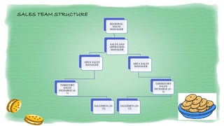 REGIONAL
SALES
MANAGER
SALES AND
OPERATION
MANAGER
AREA SALES
MANAGER
TERRITORY
SALES
INCHARGE (4-
5)
SALESMEN (10-
12)
AREA SALES
MANAGER
TERRRITORY
SALES
INCHARGE (4 –
5)
SALESMEN (10-
12)
SALES TEAM STRUCTURE
 