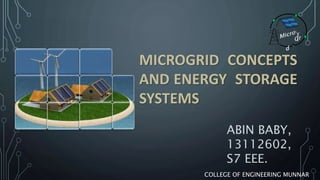 MICROGRID CONCEPTS
AND ENERGY STORAGE
SYSTEMS
ABIN BABY,
13112602,
S7 EEE.
COLLEGE OF ENGINEERING MUNNAR
 