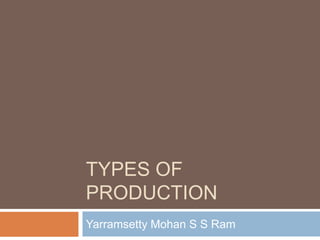 TYPES OF 
PRODUCTION 
Yarramsetty Mohan S S Ram 
 