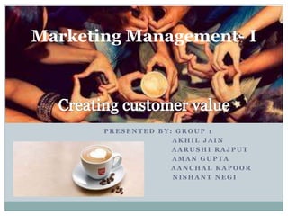 Marketing Management- I 
PRESENTED BY: GROUP 1 
AKHIL JAIN 
AARUSHI RAJPUT 
AMAN GUPTA 
AANCHAL KAPOOR 
NISHANT NEGI 
 