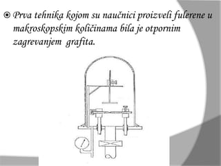  Prva tehnika kojom su naučnici proizveli fulerene u 
makroskopskim količinama bila je otpornim 
zagrevanjem grafita. 
 