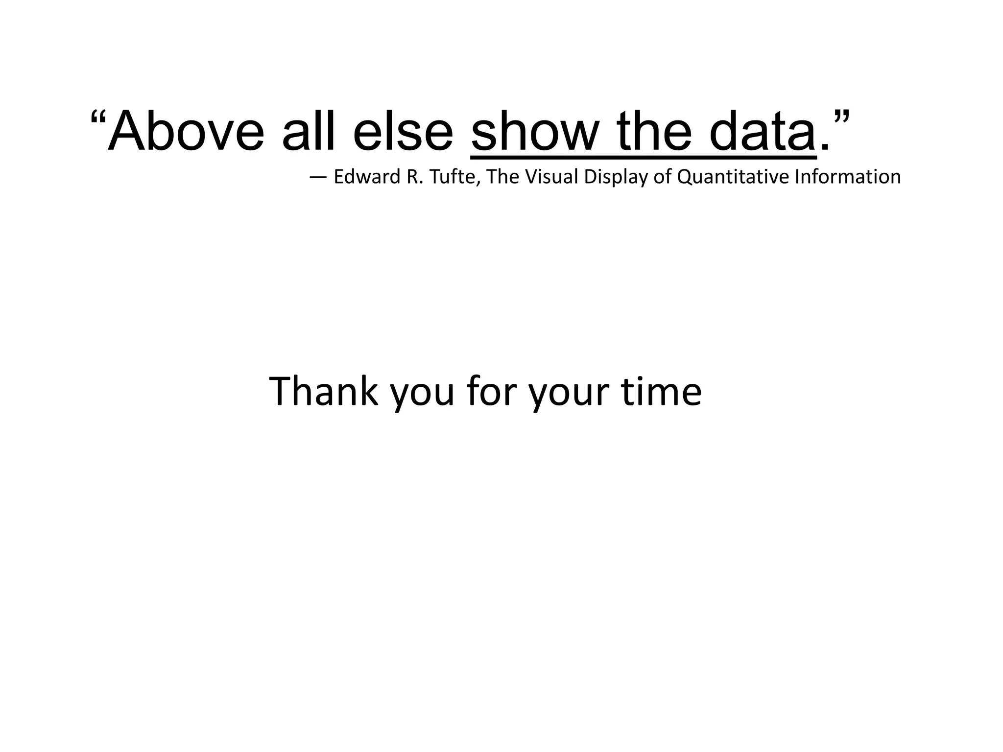 “Above all else show the data.” 
― Edward R. Tufte, The Visual Display of Quantitative Information 
Thank you for your time 
 