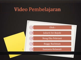 Video Pembelajaran 
Oleh : 
Juliarti Sri Rejeki 
Neng Eka Pebriani 
Reggy Rachman 
Santania Belawati 
 