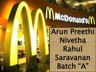 Arun Preethi 
Nivetha 
Rahul 
Saravanan 
Batch “A” 
 