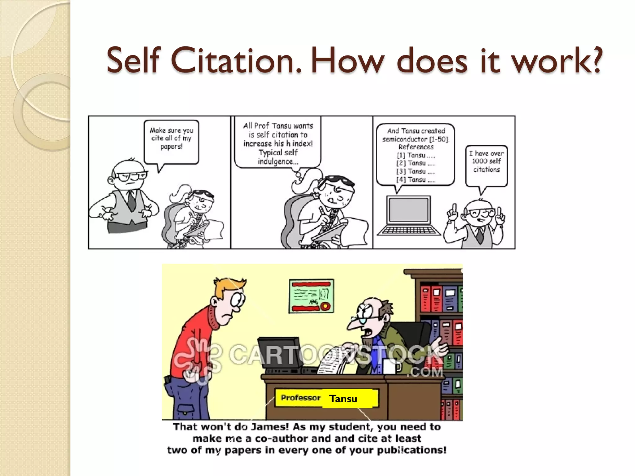 Self Citation. How does it work?
Tansu
 