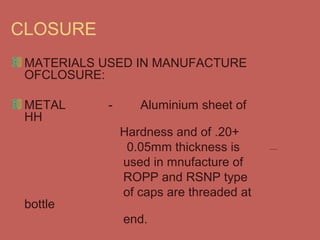 Material Closure Food packaging | PPT