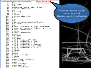 untuk menampilkan aktifitas
apasaja yang telah
dilakukan pada terminal tersebut
 