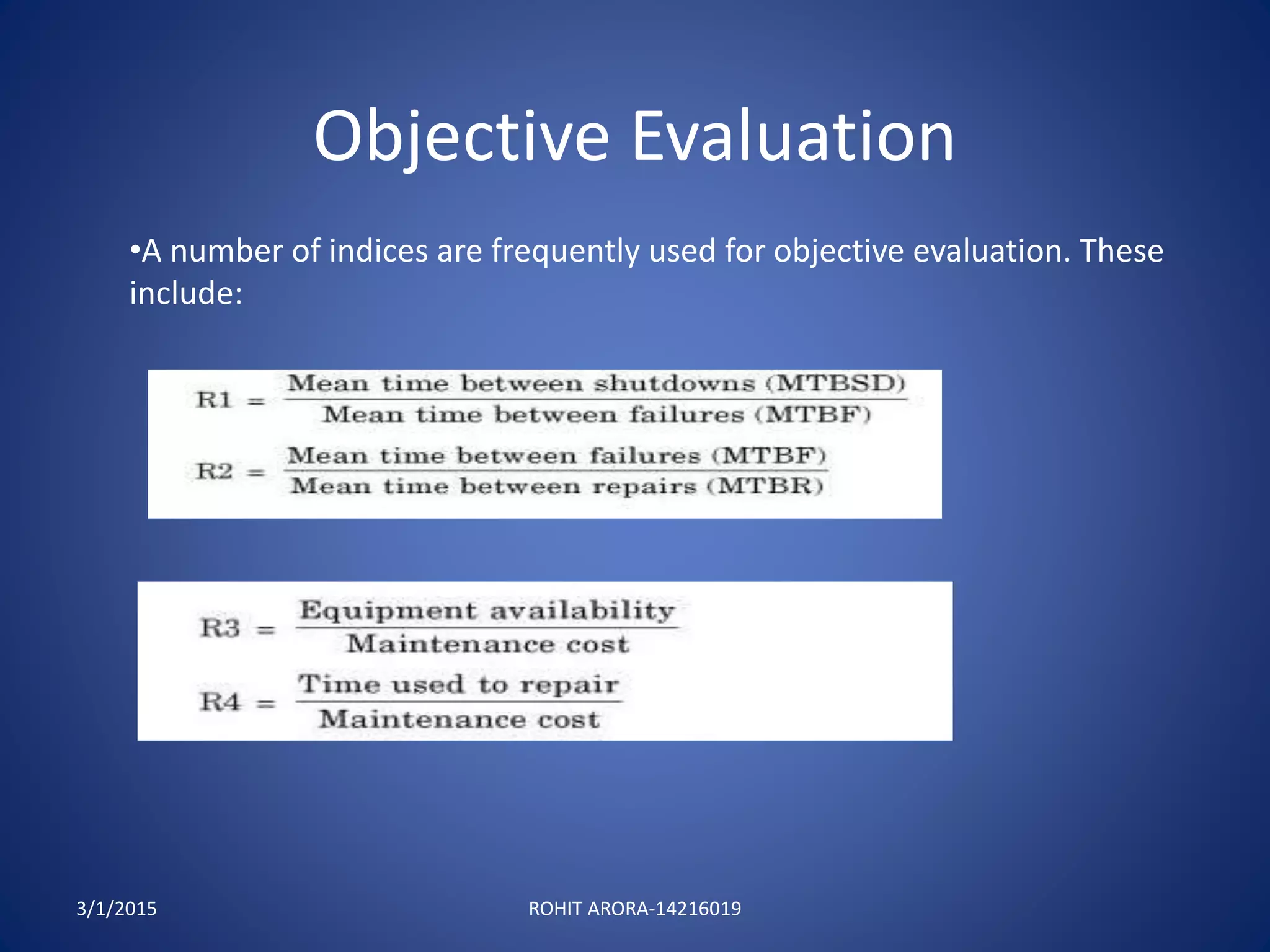 Objective Evaluation
•A number of indices are frequently used for objective evaluation. These
include:
3/1/2015 ROHIT ARORA-14216019
 