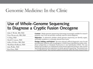 Genomic Medicine: In the Clinic
 
