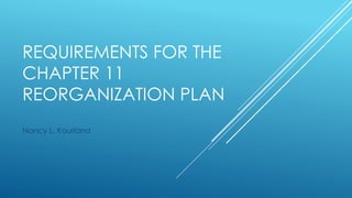 REQUIREMENTS FOR THE
CHAPTER 11
REORGANIZATION PLAN
Nancy L. Kourland
 