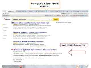 ‫חיפוש‬ ‫במנוע‬ ‫ראשונות‬ ‫תוצאות‬
Yandex.ru
www.hospitalbooking.com
 